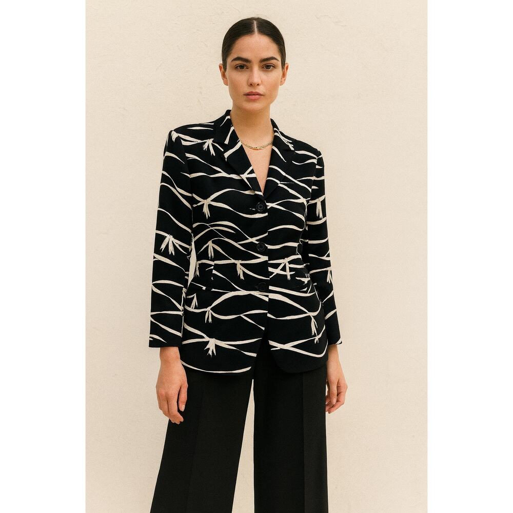 Vintage Escada Laurel 90s Statement Jacket Blazer Black White 38 Silk Ribbon 6